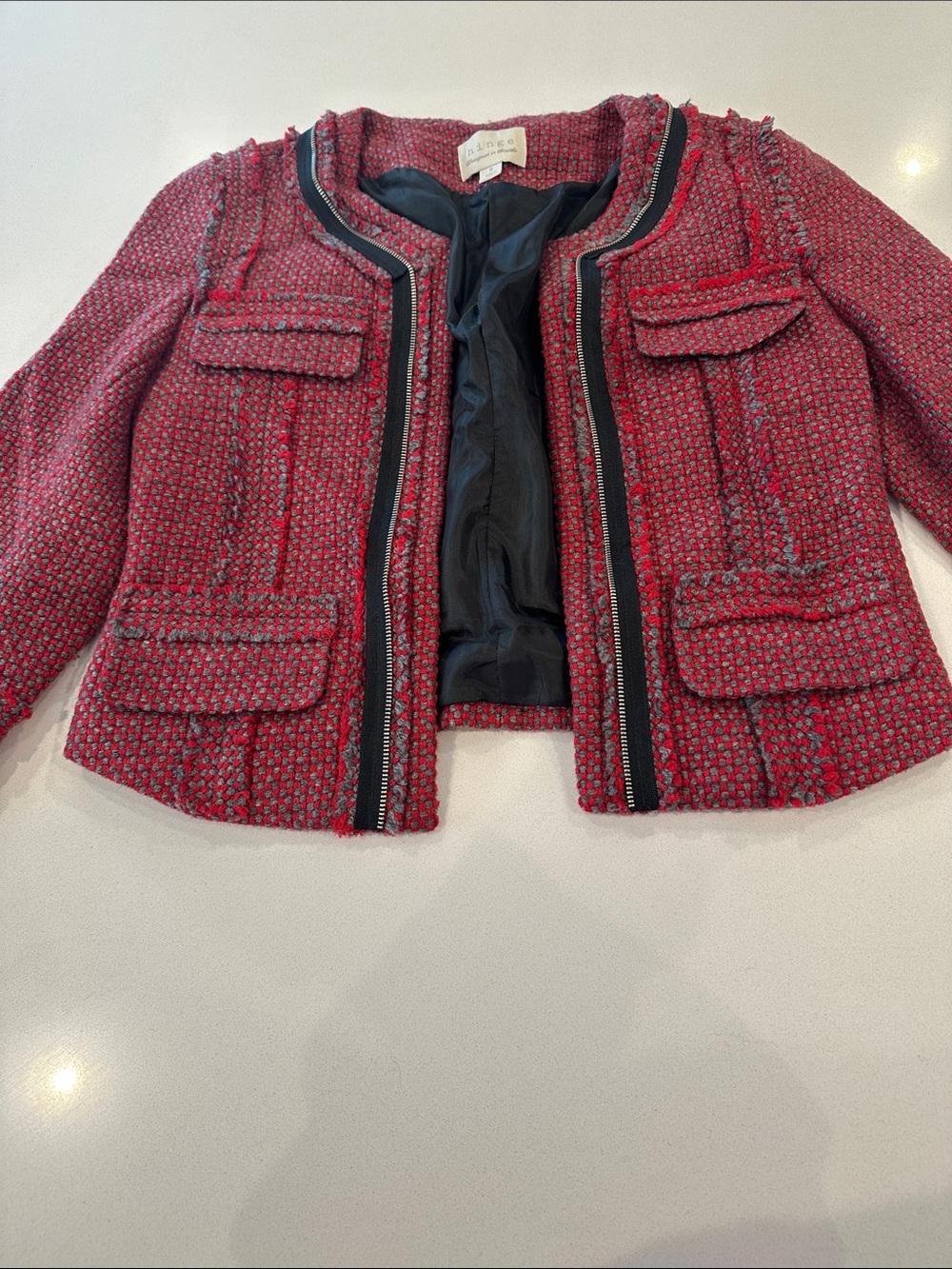 Hinge Red Tweed Zip-Front Blazer